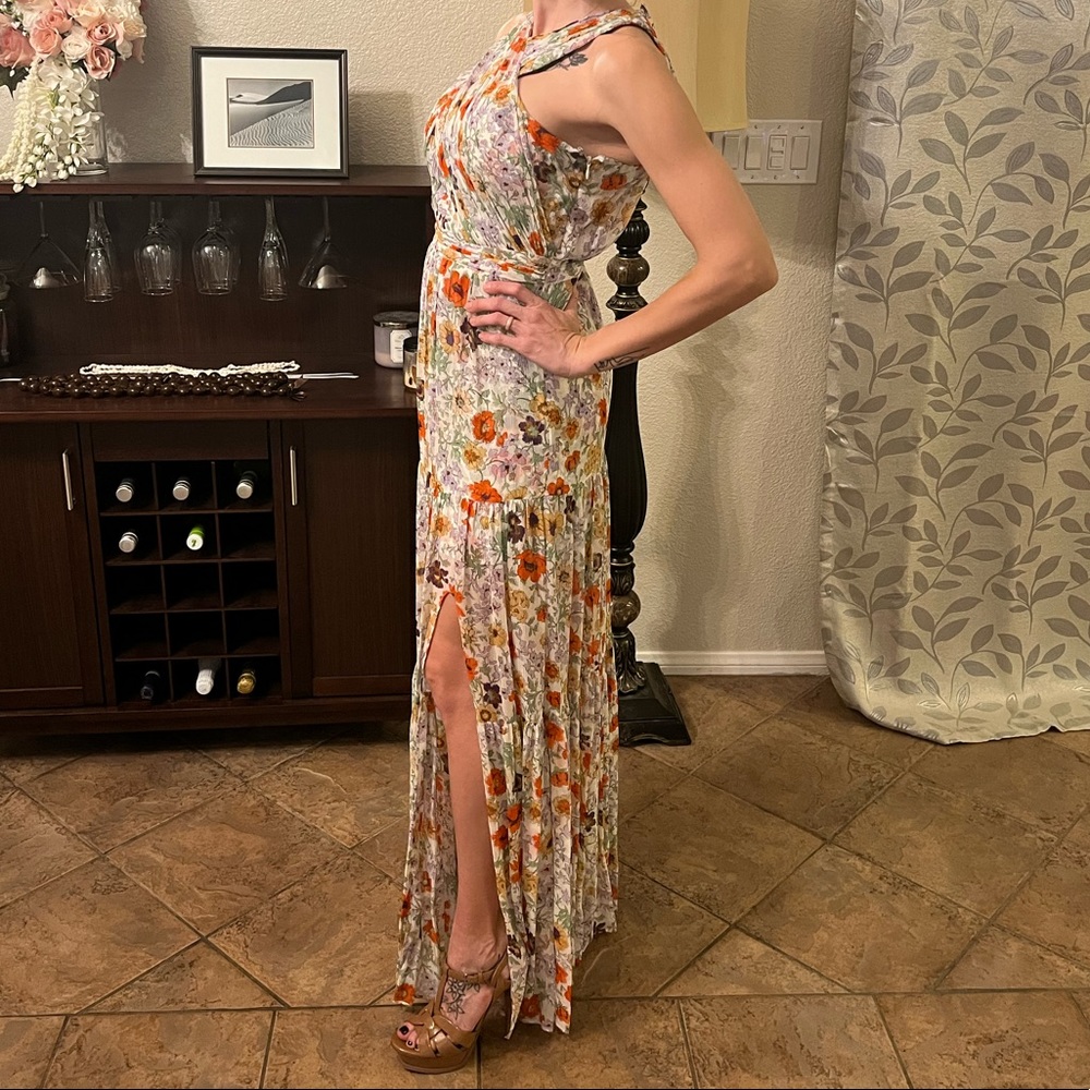 SOLD NWT Veronica Beard floral Maxi Dress w/ slit White w/ multi color flowers 2 - Picture 3 of 8